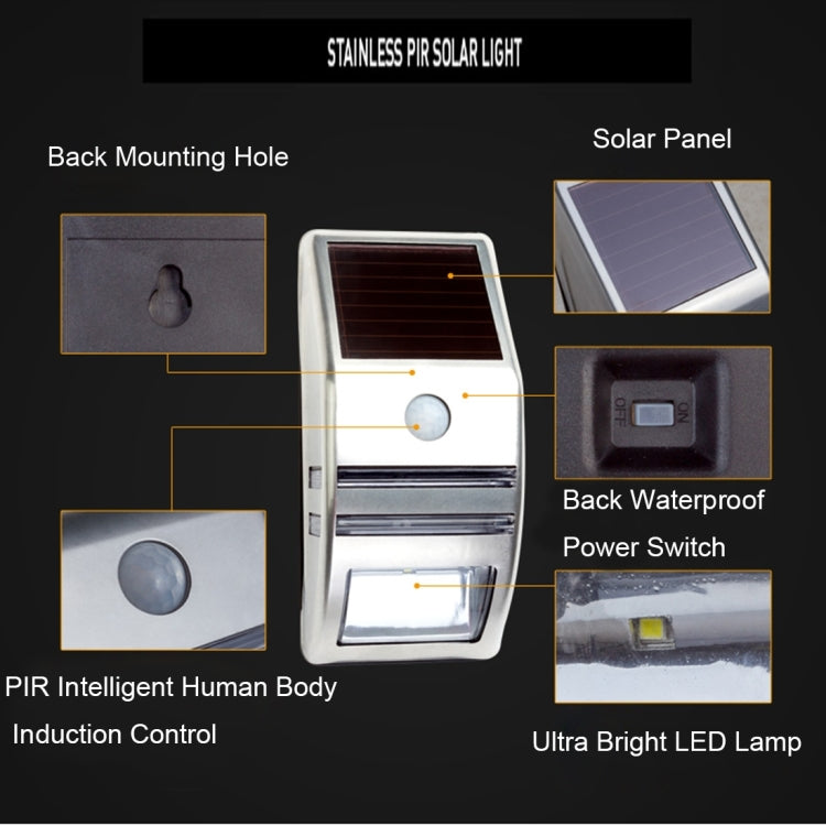 Lámpara solar de pared para exteriores de 80 LM, 6000-6500 K, con panel solar de 5 V y 0,5 W y luz blanca de 0,2 W.