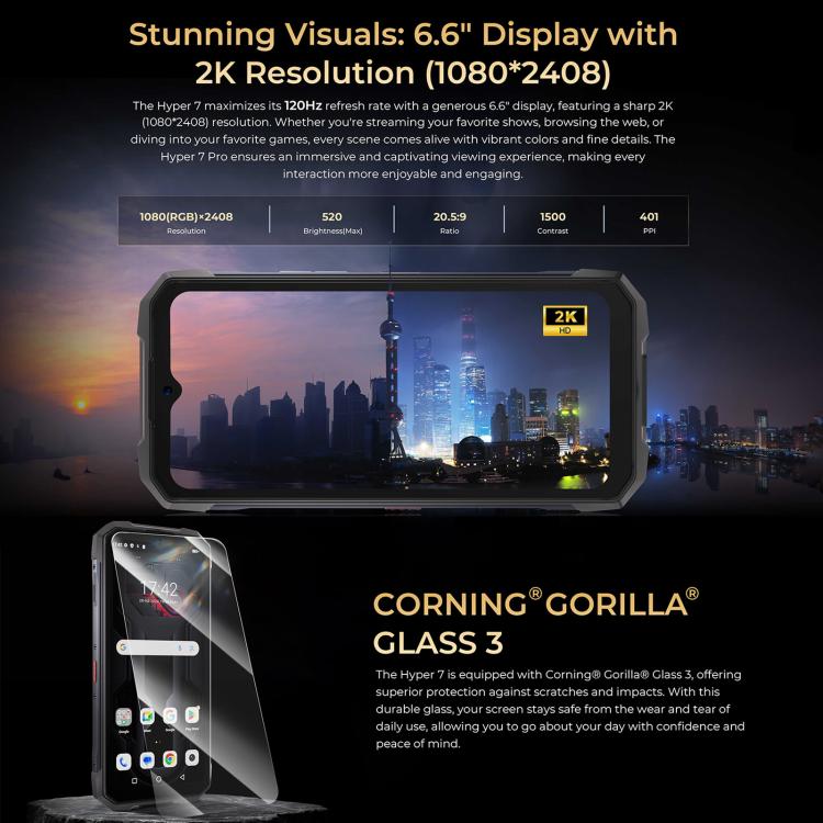 HOTWAV Hyper 7 Rugged 5G Smartphone with 8GB RAM, 256GB Storage, 10800mAh Battery, and 6.6" Display