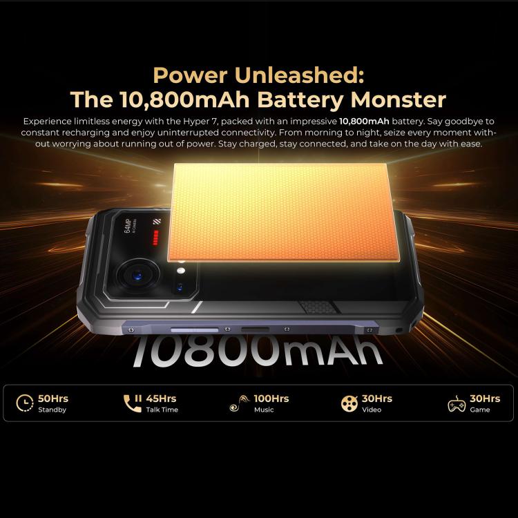 HOTWAV Hyper 7 Rugged 5G Smartphone with 8GB RAM, 256GB Storage, 10800mAh Battery, and 6.6" Display