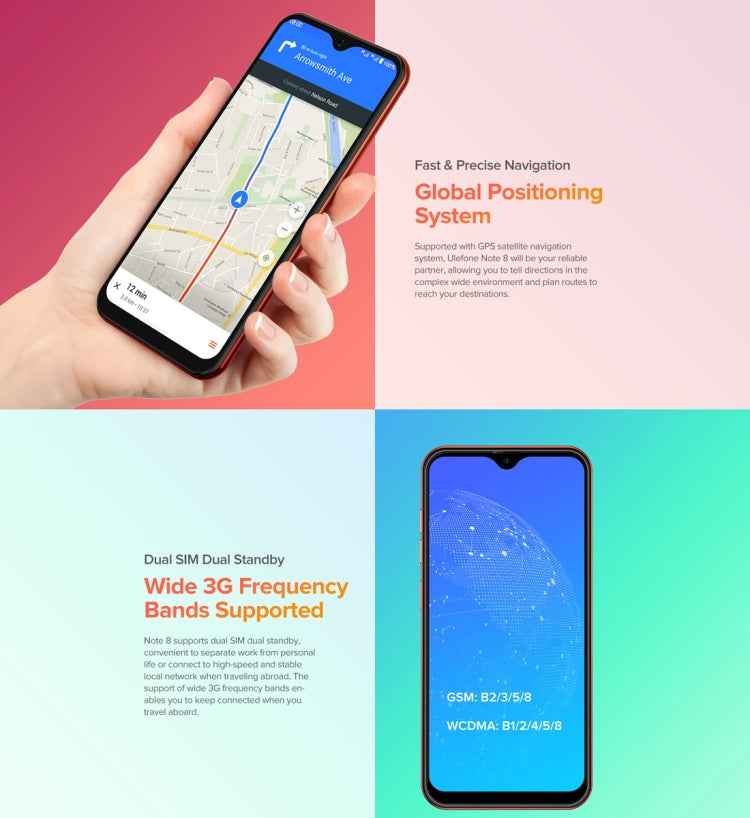 Ulefone Note 8 3G, Dual Rear Cameras, Face ID Identification, 5.5 inch, Android 10.0 GO MKT6580 Quad-core, Dual SIM