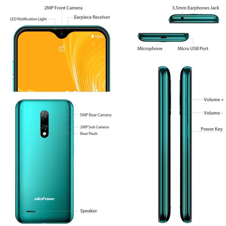 Ulefone Note 8 3G, Dual Rear Cameras, Face ID Identification, 5.5 inch, Android 10.0 GO MKT6580 Quad-core, Dual SIM