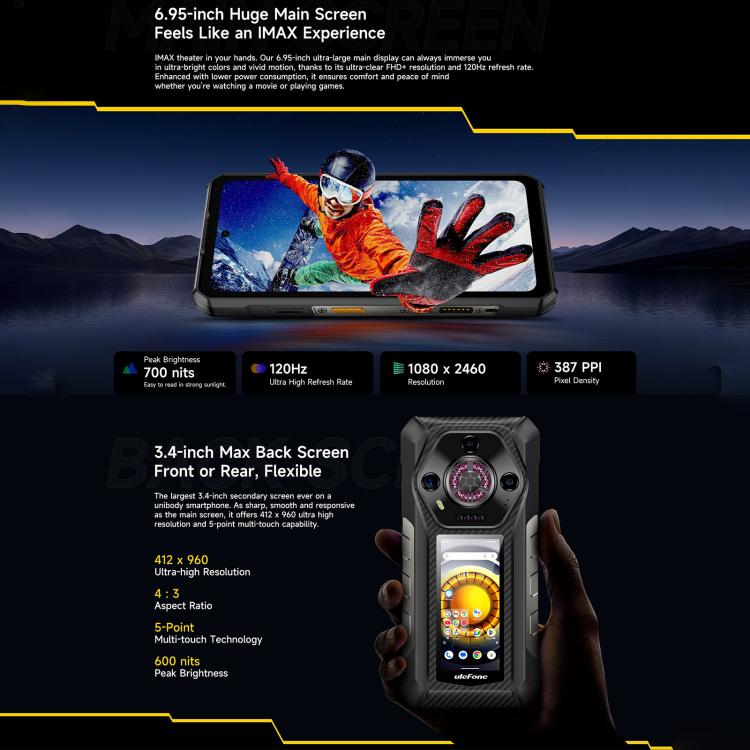 Armor 21 Rugged Smartphone with Dual Cameras, IP68/IP69K Waterproof, 6.58 inch Android 13, Face ID & Fingerprint, MediaTek Helio G99, Global Version