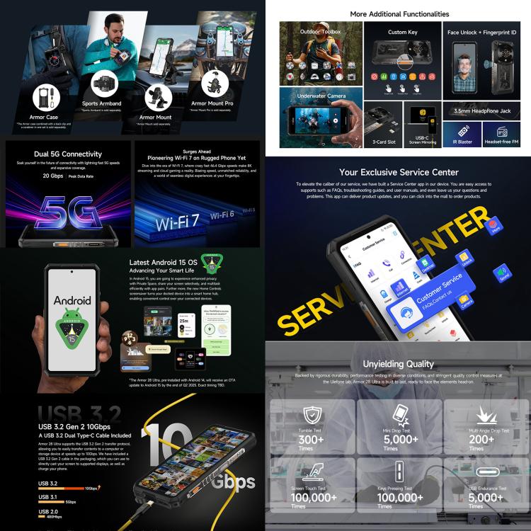 Ulefone Armor 28 Ultra Rugged Phone - 16GB RAM, 1TB Storage, Night Vision, 10600mAh Battery, 5G Connectivity, Android 14, MediaTek Dimensity 9300+ Octa Core