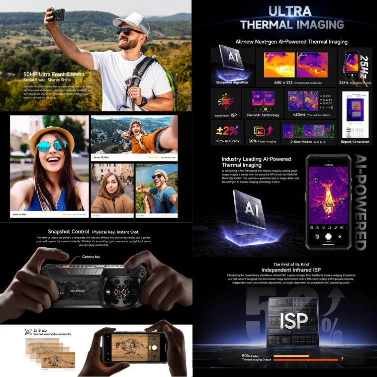 Teléfono resistente Ulefone Armor 28 Ultra Thermal: 16 GB + 1 TB, visión nocturna, 10600 mAh, pantalla de 6,67 pulgadas, Android 14, MediaTek Dimensity 9300+ de ocho núcleos, 5G, NFC