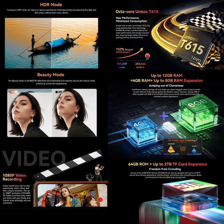 Blackview BV4800 SE Rugged Phone, 90Hz Display, 4GB+64GB, 6.56 inch Android 15 UMS9320E T615 Octa Core