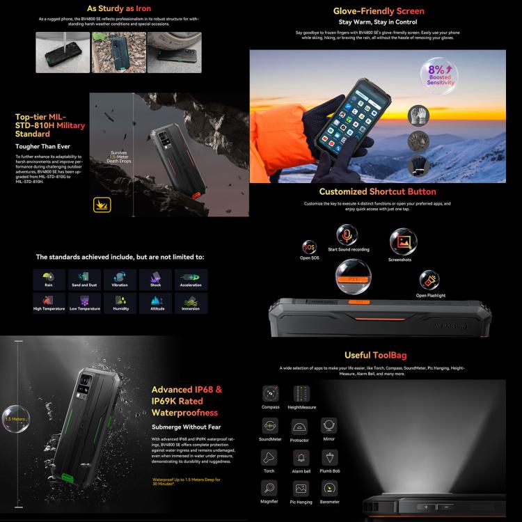 Blackview BV4800 SE Rugged Phone - 4GB+64GB, 6.56 inch, Android 15, Octa Core, 4G, OTG, NFC