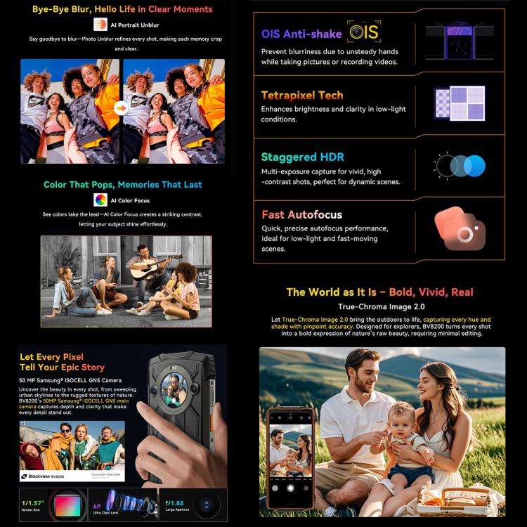 Teléfono robusto Blackview BV8200 de 12 GB + 256 GB, pantalla de 6,5 pulgadas, Android 14, red 4G, NFC