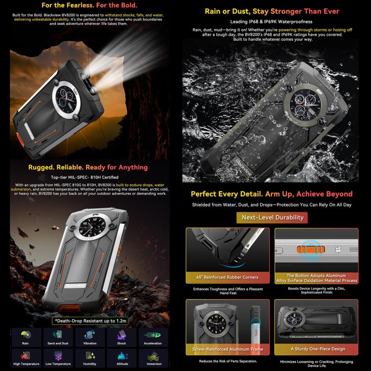 Teléfono robusto Blackview BV8200 de 12 GB + 256 GB, pantalla de 6,5 pulgadas, Android 14, red 4G, NFC