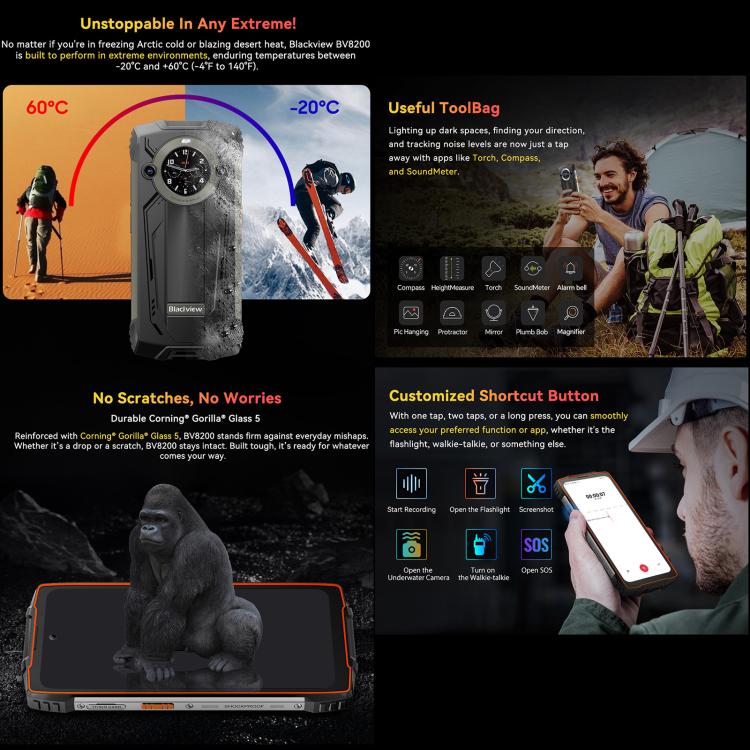 Blackview BV8200 Rugged Phone, 12GB+256GB, 6.5 inch 120Hz Main & 1.3" Secondary Display Android 14 MediaTek Helio G100