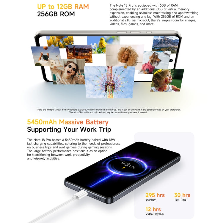 Ulefone Note 18 Pro, 6GB+256GB, Face ID & Side Fingerprint, 6.78 inch Android 14 MediaTek Helio G91