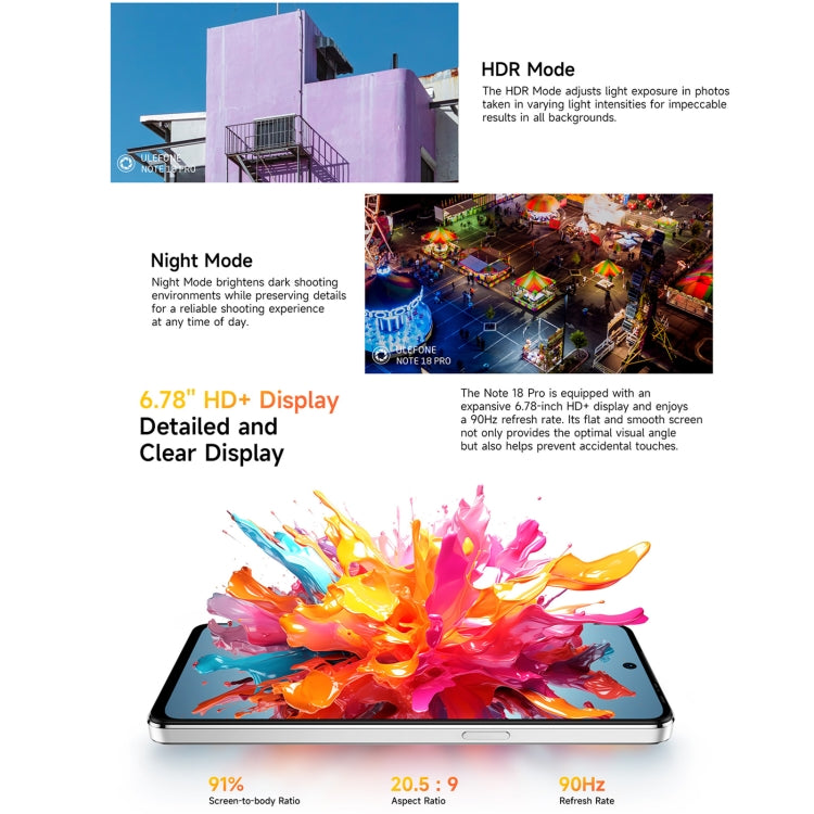 Ulefone Note 18 Pro, 6GB+256GB, Face ID & Side Fingerprint, 6.78 inch Android 14 MediaTek Helio G91