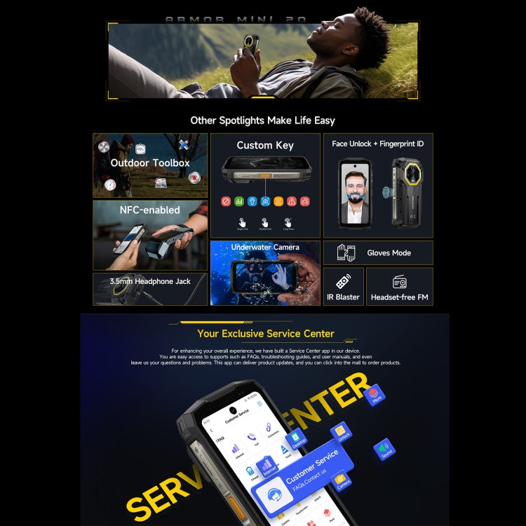 Ulefone Armor Mini 20, Night Vision, 8GB+256GB, Rugged Phone, 4.7 inch Android 14 MediaTek Dimensity 6300 Octa Core