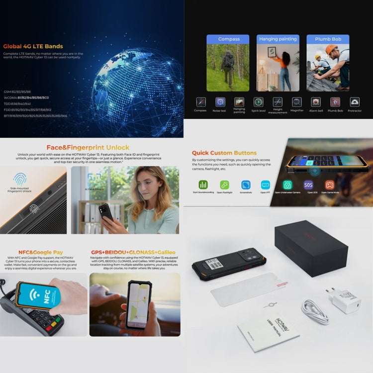 HOTWAV CYBER 13 Rugged Smartphone with IP68/IP69K, 8GB RAM, 128GB Storage, 10800mAh Battery, 6.6 Inch Android 14.0 Unisoc