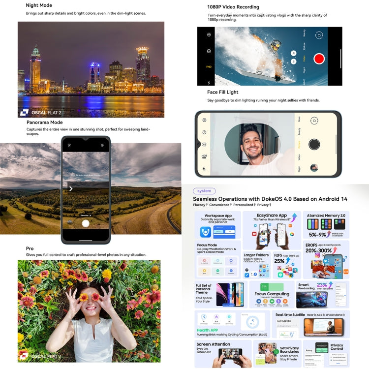 Blackview Oscal FLAT 2 - 4 GB + 128 GB, 6,6 pulgadas, Android 14, Unisoc T606 Octa Core, red 4G, actualización a 6 GB + 256 GB