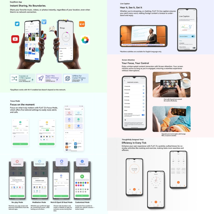 Blackview Oscal FLAT 2 - 4 GB + 128 GB, 6,6 pulgadas, Android 14, Unisoc T606 Octa Core, red 4G, actualización a 6 GB + 256 GB