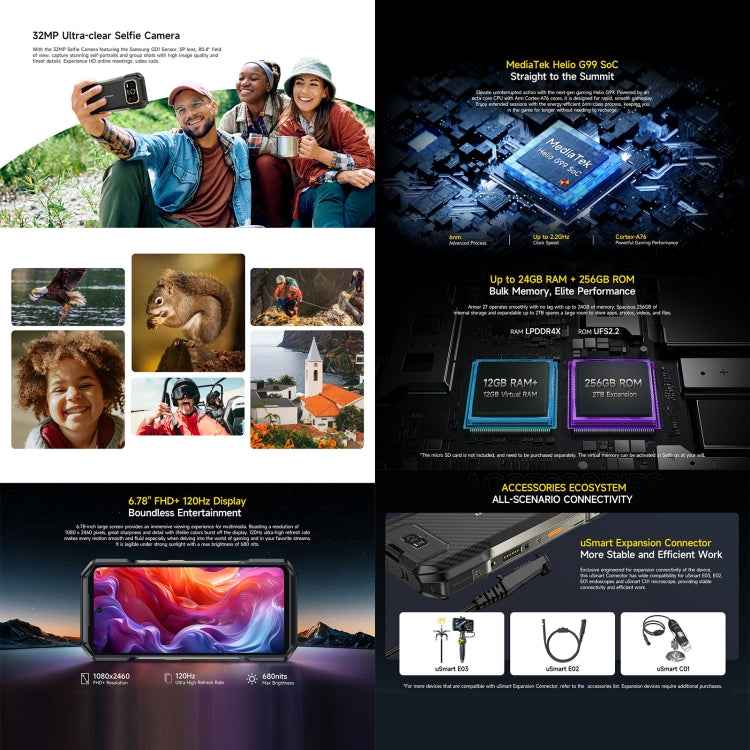 Ulefone Armor 27 4G Rugged Phone, 12GB+256GB, Night Vision, 10600mAh, 6.78 inch Android 14 MediaTek Helio G99