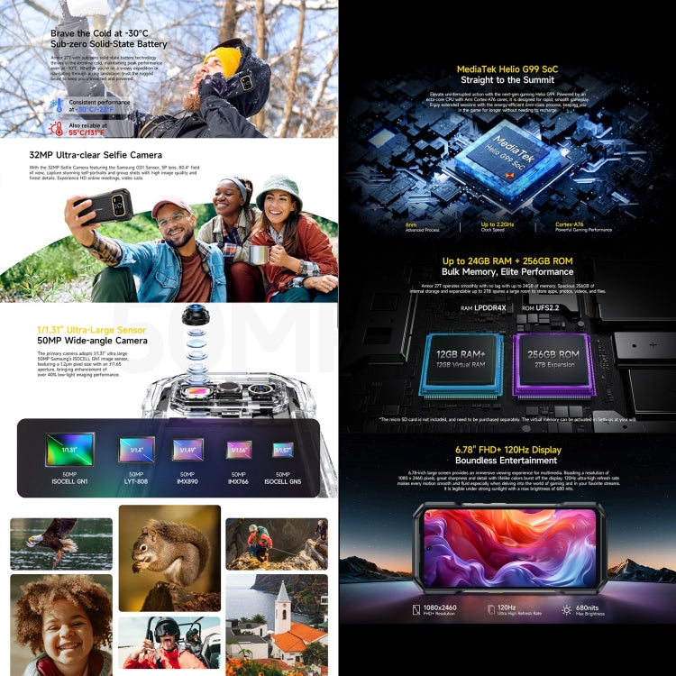 Ulefone Armor 27T Rugged Phone, 12GB+256GB, Thermal Imager, Night Vision, 10600mAh, 6.78 inch Android 14 MediaTek Helio G99