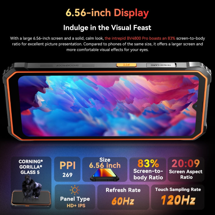 Smartphone Blackview BV4800 Pro: 4 GB de RAM, 128 GB de almacenamiento, IP68/IP69K, MIL-STD-810H, pantalla de 6,56", Android 14, Unisoc T606 de ocho núcleos, red 4G, compatible con OTG
