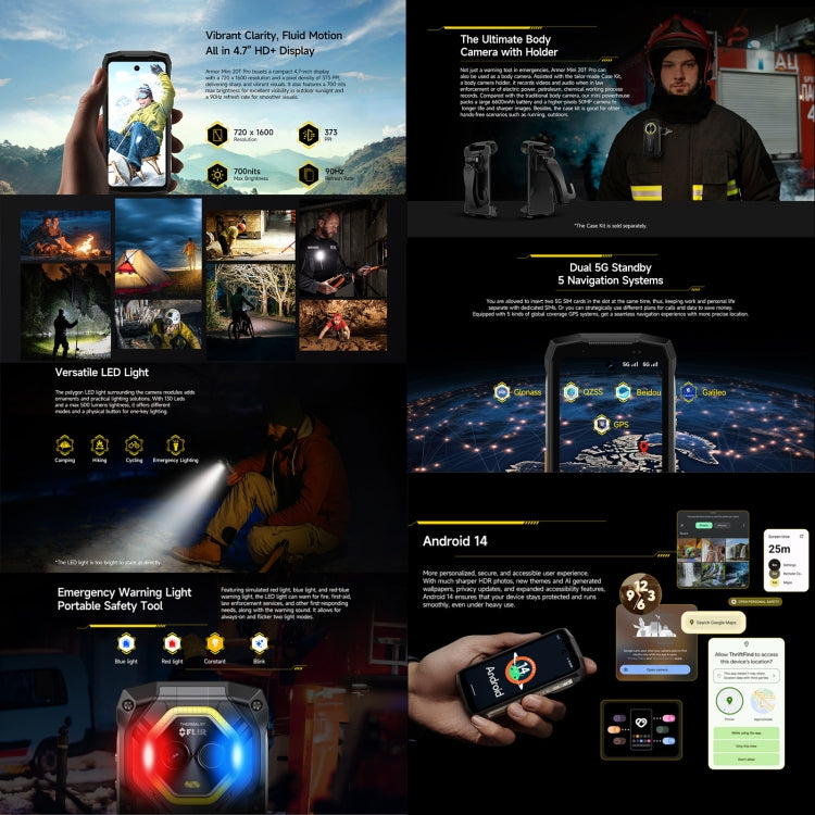 Ulefone Armor Mini 20T Pro 5G, Thermal Imaging, 8GB+256GB, IP68/IP69K Rugged Phone, 4.7 inch Android 14 MediaTek Dimensity 6300