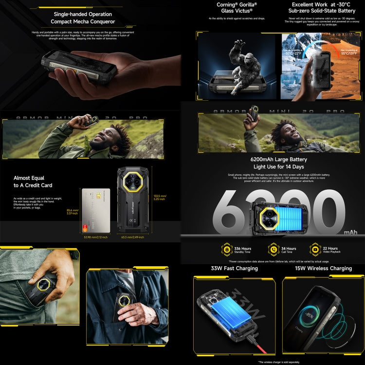 Ulefone Armor Mini 20 Pro, 8GB+256GB, IP68/IP69K Rugged Phone, 4.7 inch Android 14 MediaTek Dimensity 6300