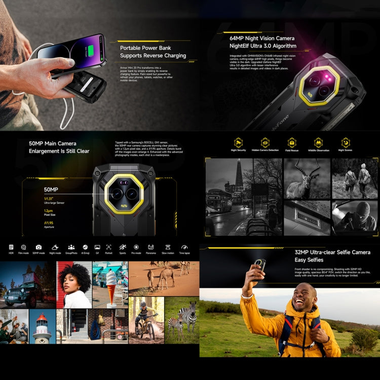 Ulefone Armor Mini 20 Pro - 8GB+256GB Rugged Phone with IP68/IP69K, 4.7" Android 14, MediaTek Dimensity 6300 5G, NFC, OTG