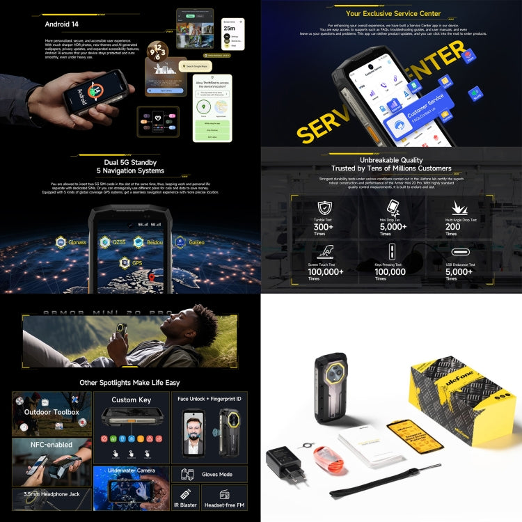 Ulefone Armor Mini 20 Pro, 8GB+256GB, IP68/IP69K Rugged Phone, 4.7 inch Android 14 MediaTek Dimensity 6300