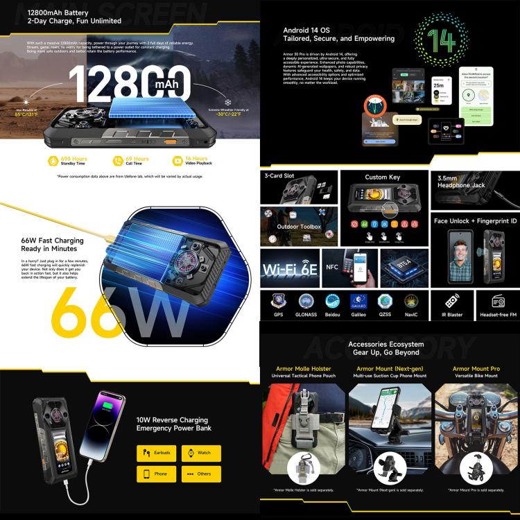 Ulefone Armor 30 Pro Rugged Phone, 16GB+512GB, Night Vision, 6.95 inch + 3.4 inch Dual Screen Android 14 MediaTek Dimensity 7300X