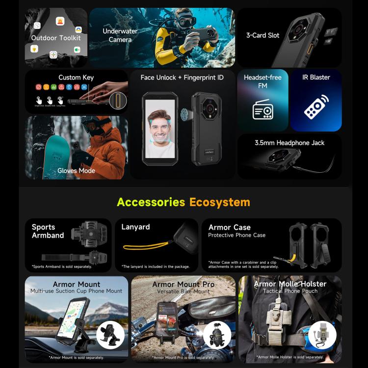 Ulefone Armor X32 Pro 5G, 8GB+256GB, Night Vision, Rugged Phone, 5.65 inch Android 14 MediaTek Dimensity 6300