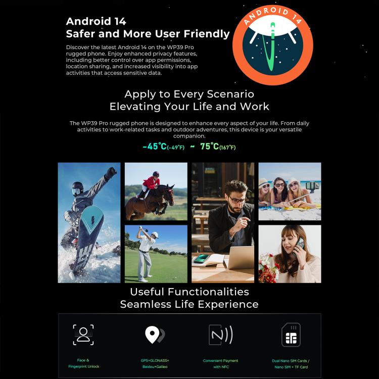 Oukitel WP39 Pro 5G Rugged Phone, 12GB+512GB, Night Vision, Fingerprint Identification, 6.6 inch Android 14 MediaTek Dimensity 6300