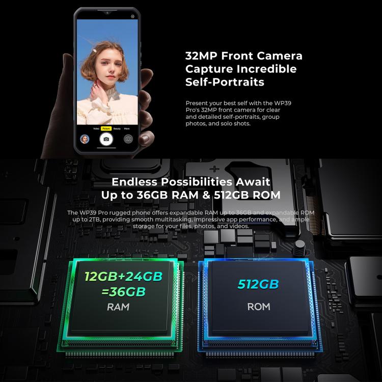 Oukitel WP39 Pro 5G Rugged Phone, 12GB+512GB, Night Vision, Fingerprint Identification, 6.6 inch Android 14 MediaTek Dimensity 6300