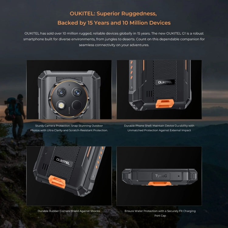 Oukitel G1 Rugged Phone - 6GB RAM, 256GB Storage, Fingerprint ID, 6.52" Android 14, T606 Octa Core, NFC, OTG, 4G Network
