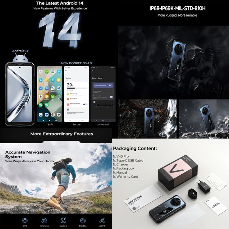 DOOGEE V40 Pro Rugged Phone, 16GB+512GB, 6.78 inch Android 14 Dimensity 7300