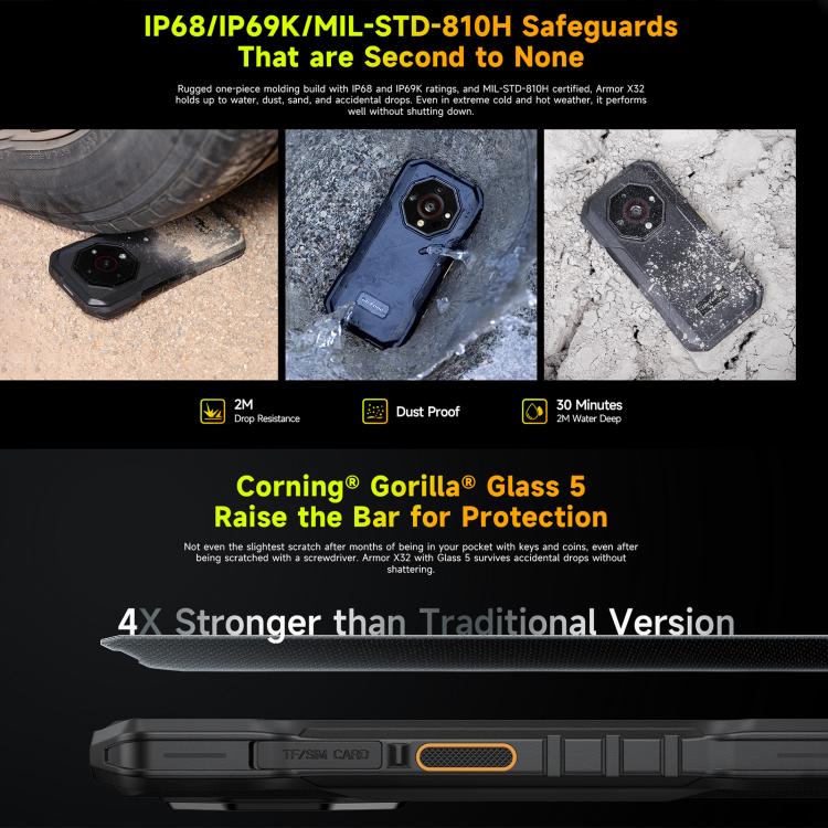 Ulefone Armor X32 Rugged Phone - 6GB+128GB, Night Vision, 5.65 inch Android 14, MediaTek Helio G91, 4G, NFC, OTG