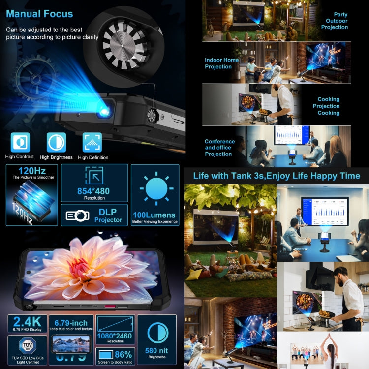 Unihertz 8849 Tank 3S Night Vision Projector Rugged Phone, 16GB+512GB, 6.79 inch Android 14 Dimensity 8200 Octa Core