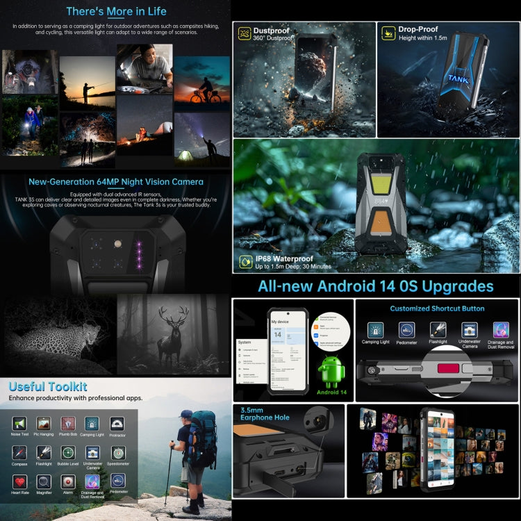 Unihertz 8849 Tank 3S Night Vision Projector Rugged Phone, 16GB+512GB, 6.79 inch Android 14 Dimensity 8200 Octa Core