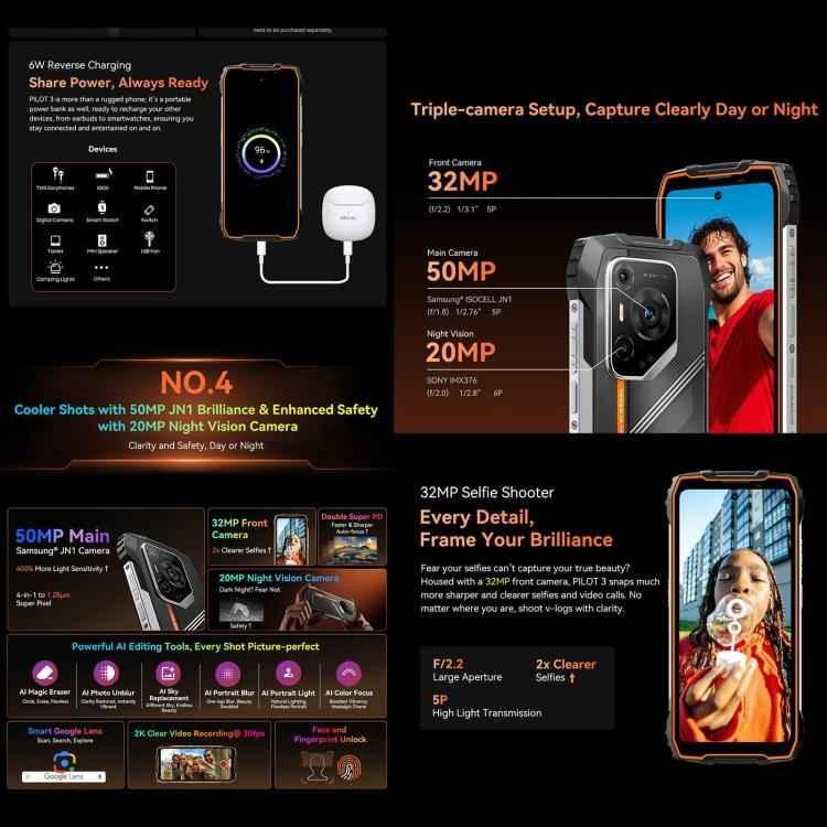 Blackview Oscal Pilot 3 5G Rugged Phone, 12GB+256GB, Night Vision Camera, 7500mAh, 6.56 inch Android 15 MediaTek Dimensity 6300