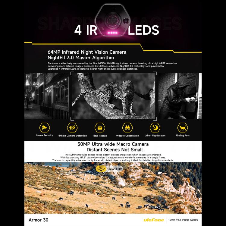 Ulefone Armor 30, 12GB+512GB, Night Vision, IP68/IP69K Rugged Phone, 6.95 inch Android 15 MediaTek Helio G100 Octa Core, Network: 4G, NFC, OTG, Armor 30