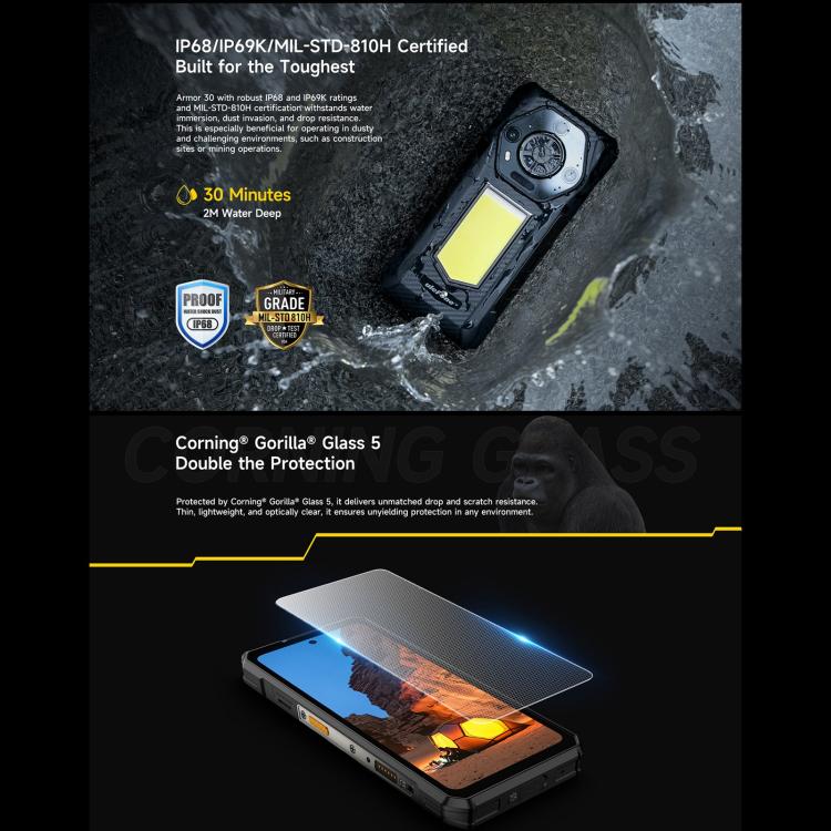 Teléfono robusto Ulefone Armor 30: 12 GB + 512 GB, visión nocturna, IP68/IP69K, pantalla de 6,95 pulgadas, Android 15, MediaTek Helio G100, 4G, NFC, OTG