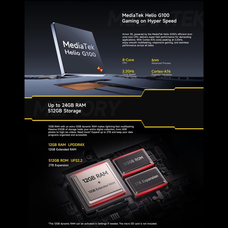 Ulefone Armor 30, 12GB+512GB, Night Vision, IP68/IP69K Rugged Phone, 6.95 inch Android 15 MediaTek Helio G100 Octa Core, Network: 4G, NFC, OTG, Armor 30