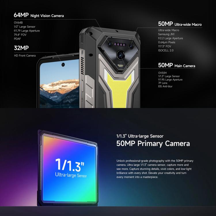 Ulefone Armor 34 Pro, 16GB+512GB, Night Vision, IP68/IP69K Rugged Phone, 6.95 inch Android 15 MediaTek Dimensity 7300 Octa Core, Network: 5G, NFC, OTG, Armor 34 Pro