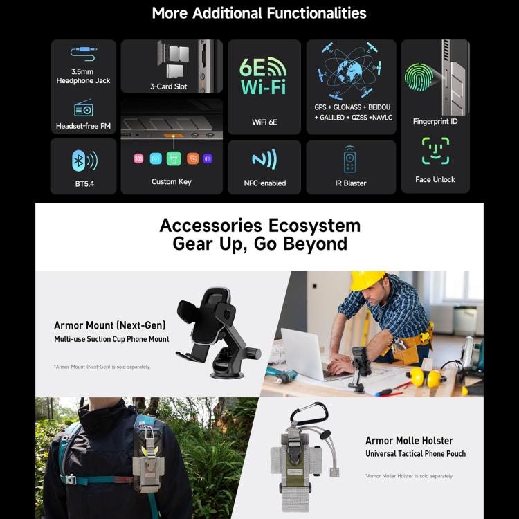 Ulefone Armor 34 Pro, 16GB+512GB, Night Vision, IP68/IP69K Rugged Phone, 6.95 inch Android 15 MediaTek Dimensity 7300 Octa Core, Network: 5G, NFC, OTG, Armor 34 Pro