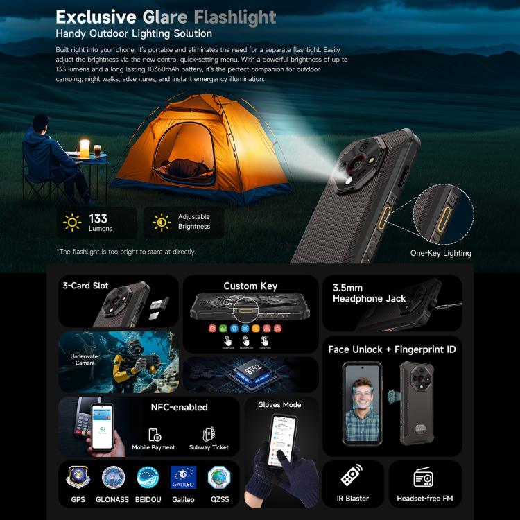 Teléfono robusto Ulefone Armor X16 | 6 GB + 128 GB, visión nocturna, IP68/IP69K, 6,56 pulgadas, Android 15, MediaTek Helio G91, 4G, NFC, OTG