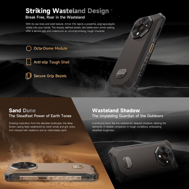 Teléfono robusto Ulefone Armor X16 | 6 GB + 128 GB, visión nocturna, IP68/IP69K, 6,56 pulgadas, Android 15, MediaTek Helio G91, 4G, NFC, OTG