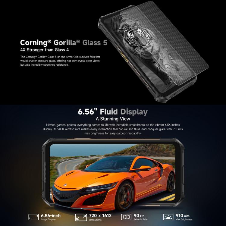 Teléfono robusto Ulefone Armor X16 | 6 GB + 128 GB, visión nocturna, IP68/IP69K, 6,56 pulgadas, Android 15, MediaTek Helio G91, 4G, NFC, OTG