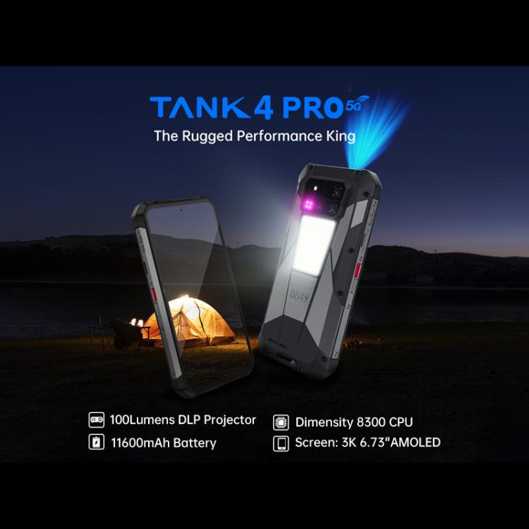 Teléfono robusto Unihertz Tank 4 Pro con proyector, 16 GB + 512 GB, visión nocturna, pantalla de 6,73 pulgadas, Android 13, 5G, NFC