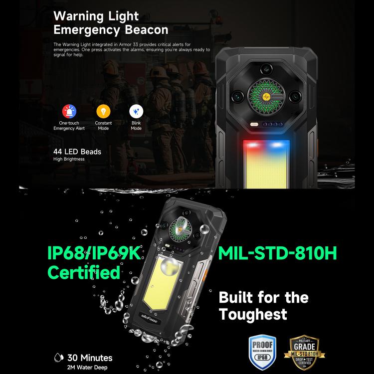 Teléfono robusto Ulefone Armor 33 - 12 GB + 512 GB, pantalla de 6,95 pulgadas, Android 15, MediaTek Helio G100, 4G, OTG, NFC, luz LED