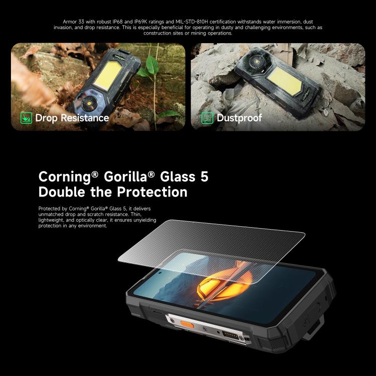 Teléfono robusto Ulefone Armor 33 - 12 GB + 512 GB, pantalla de 6,95 pulgadas, Android 15, MediaTek Helio G100, 4G, OTG, NFC, luz LED