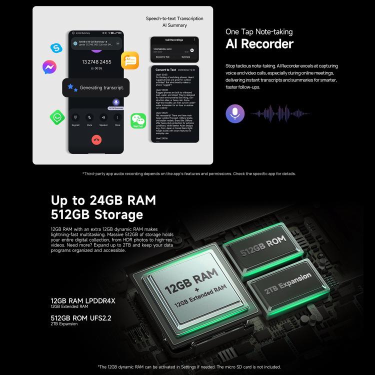Teléfono robusto Ulefone Armor 33 - 12 GB + 512 GB, pantalla de 6,95 pulgadas, Android 15, MediaTek Helio G100, 4G, OTG, NFC, luz LED