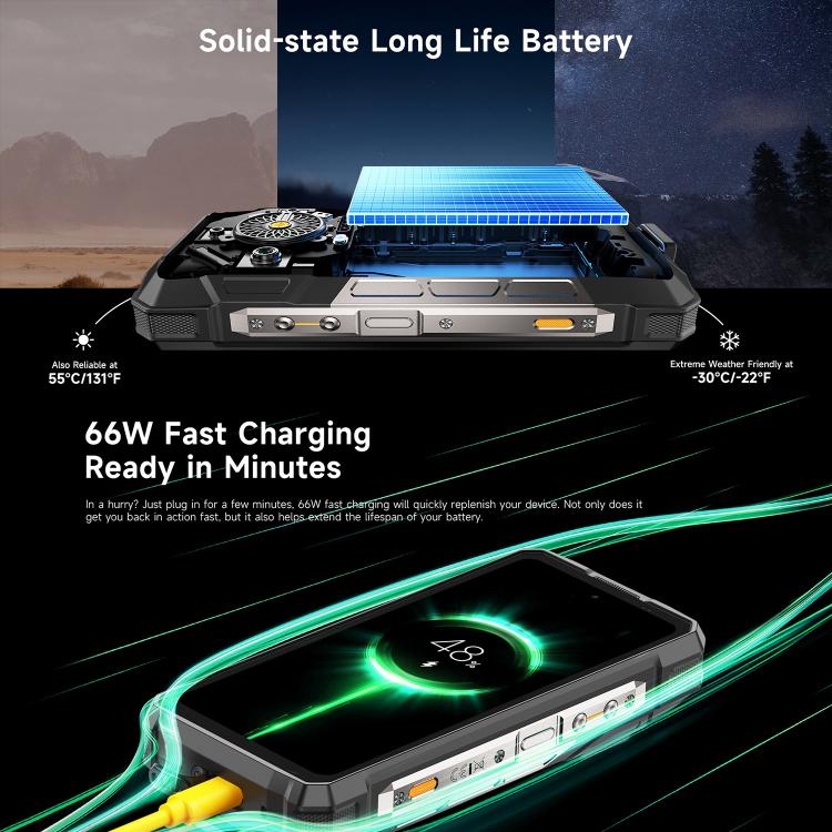 Teléfono robusto Ulefone Armor 33 - 12 GB + 512 GB, pantalla de 6,95 pulgadas, Android 15, MediaTek Helio G100, 4G, OTG, NFC, luz LED
