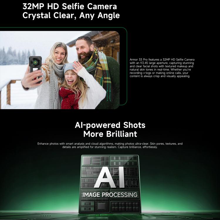 Teléfono robusto Ulefone Armor 33 Pro con 16 GB + 512 GB, visión nocturna, 5G, pantalla dual, Android 14, MediaTek Dimensity 7300X